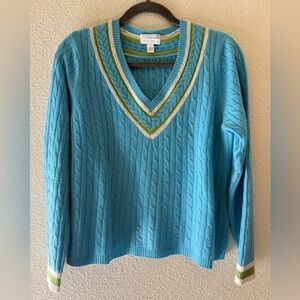 Charter Club Cashmere Turquoise V-Neck Sweater